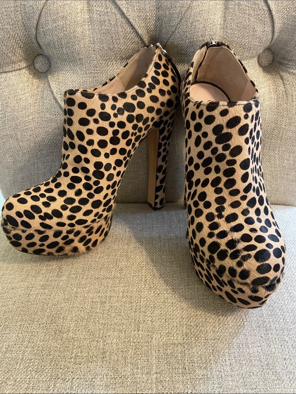 Cavallini Leopard Calf Hair Heeled Booties